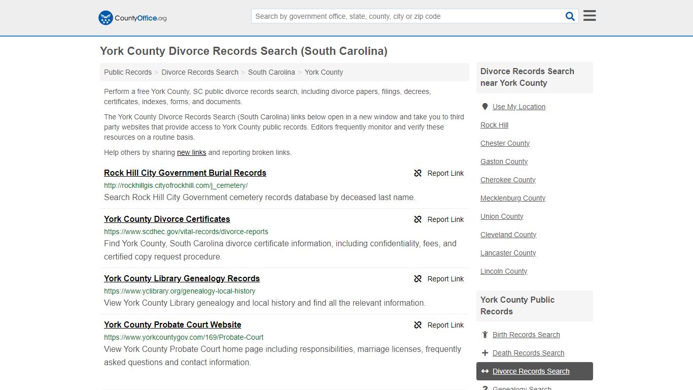 York County Divorce Records Search (South Carolina) - County Office